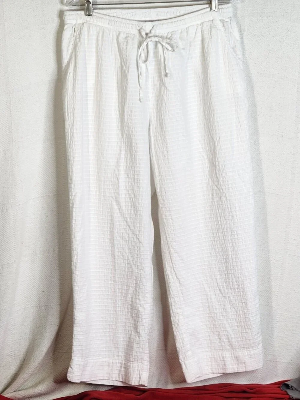 Focus Casual White Preshrunk Cotton Seersucker Drawstring Elastic Waist Pants XL - Picture 1 of 16